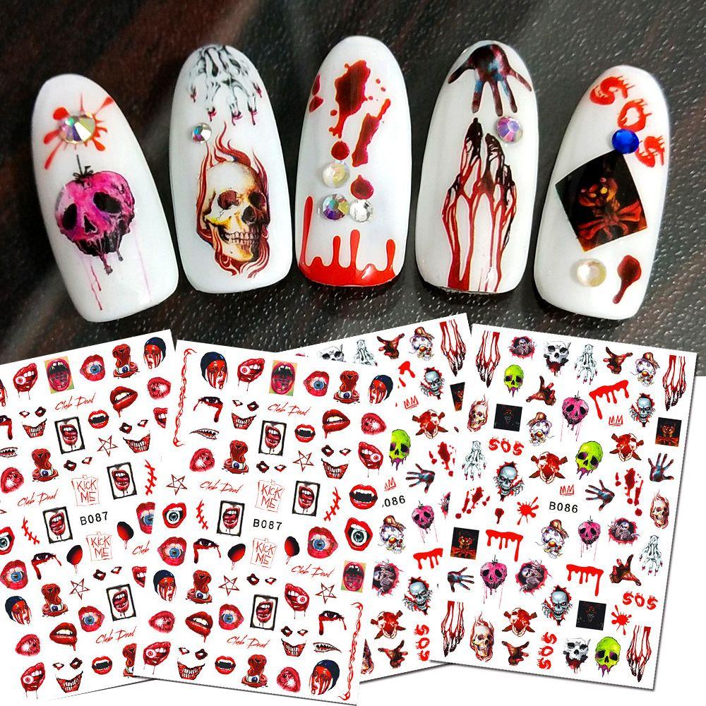 Set 12 Miếng Dán Móng Tay Tự Dính Họa Tiết Halloween Độc Đáo