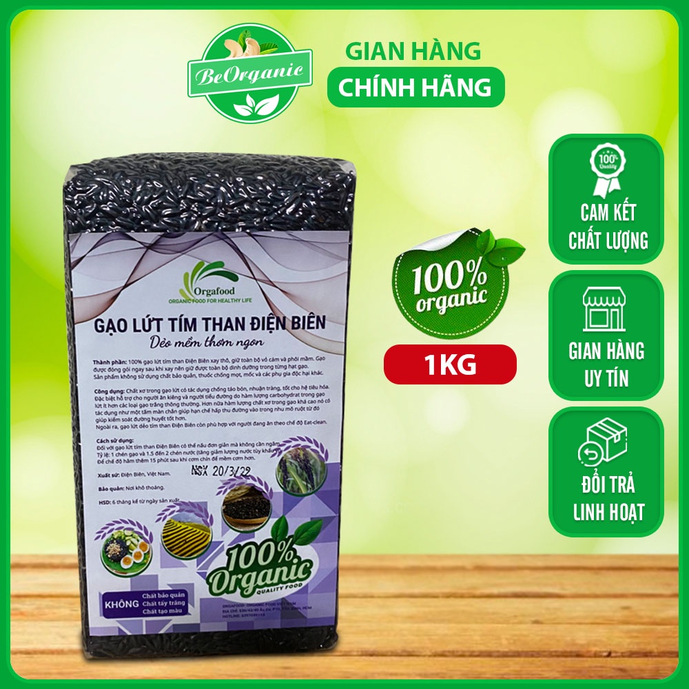 Gạo Lứt Đen Dẻo Điện Biên Hữu Cơ 1kg Beorganic - Eat Clean, Eco Food, Healthy, Giảm Cân Cho Người Ăn Kiêng, Tiểu Đường
