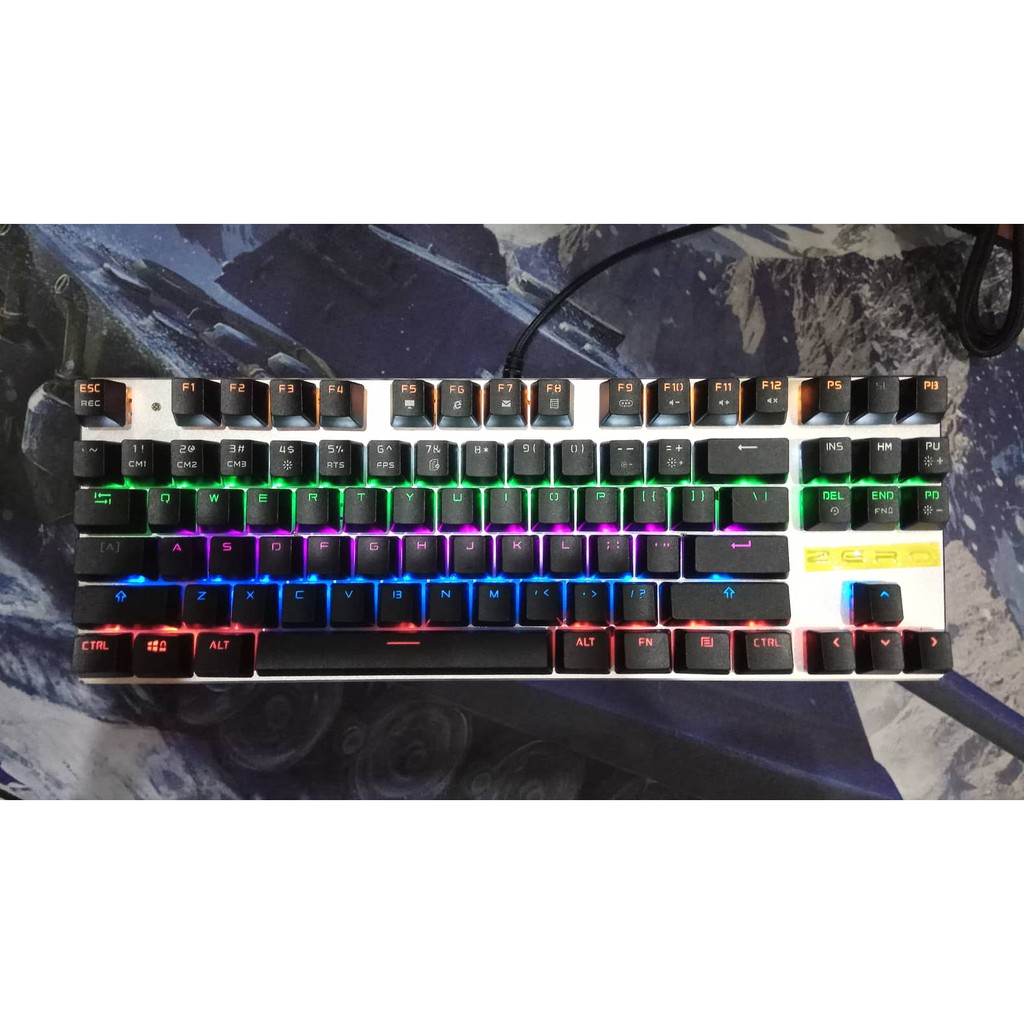 ✅Bàn Phím Cơ Zero E-Sports Gaming Gear ✅ Led Rainbow TKL 87 phím Blue SW ( ĐEN )