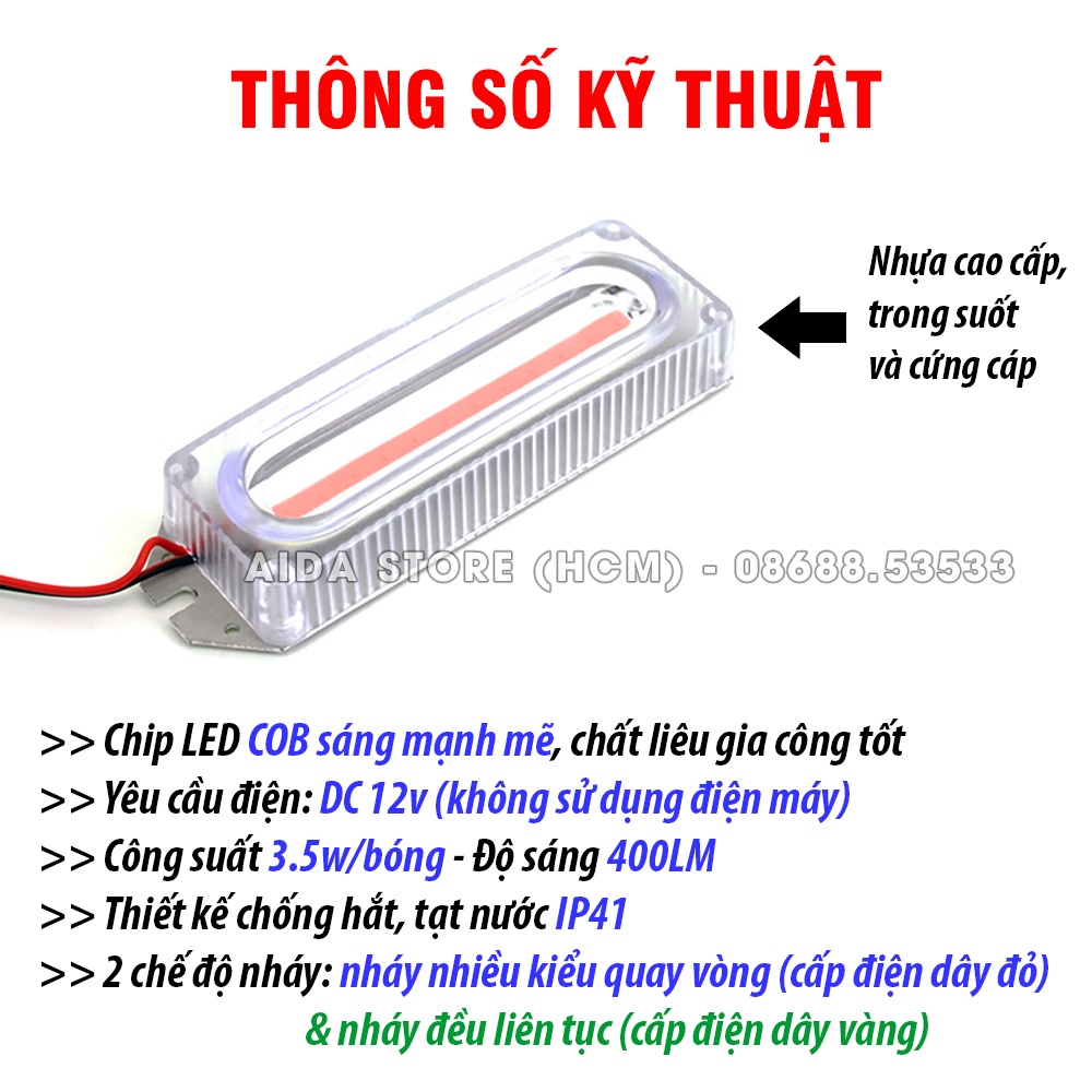 Bộ đèn LED COB 2 cái 2 màu nhấp nháy nhiều kiểu chớp chống hắt nước