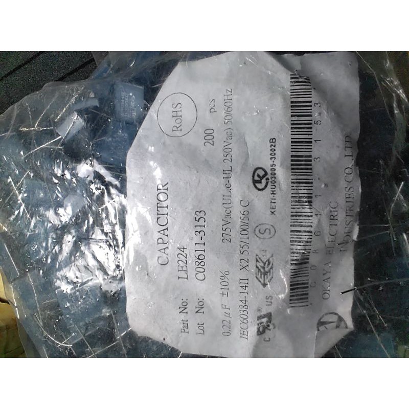 10 con Tụ dập 0.22uf/275vac hiệu Panasonic và Okaya , Japan .