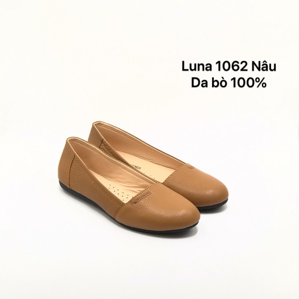 Giầy bệt nữ da bò thật êm chân dễ đi Lunashoes 1062 bảo hành 2 năm giày mũi tròn cho mẹ làm quà tặng