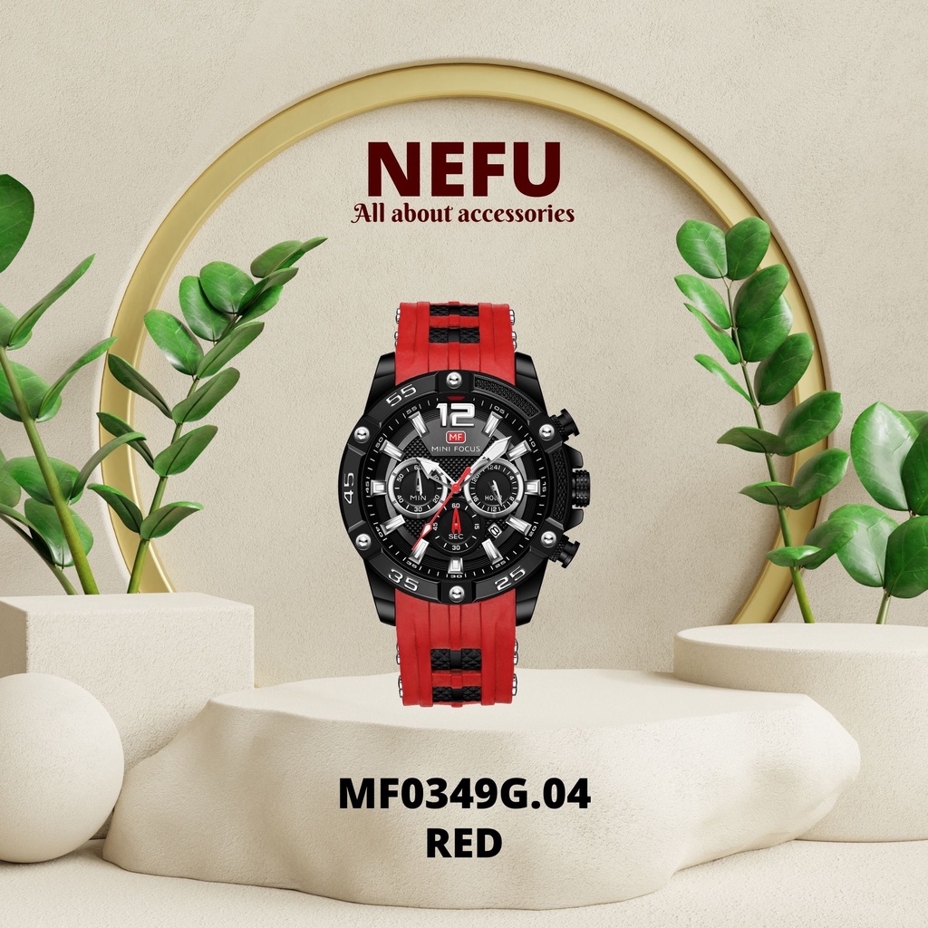 Đồng hồ nam MINI FOCUS dây thép MF0349G.04 viền thép không gỉ chống nước thông minh đường kính 47mm màu đỏ Nhật Bản