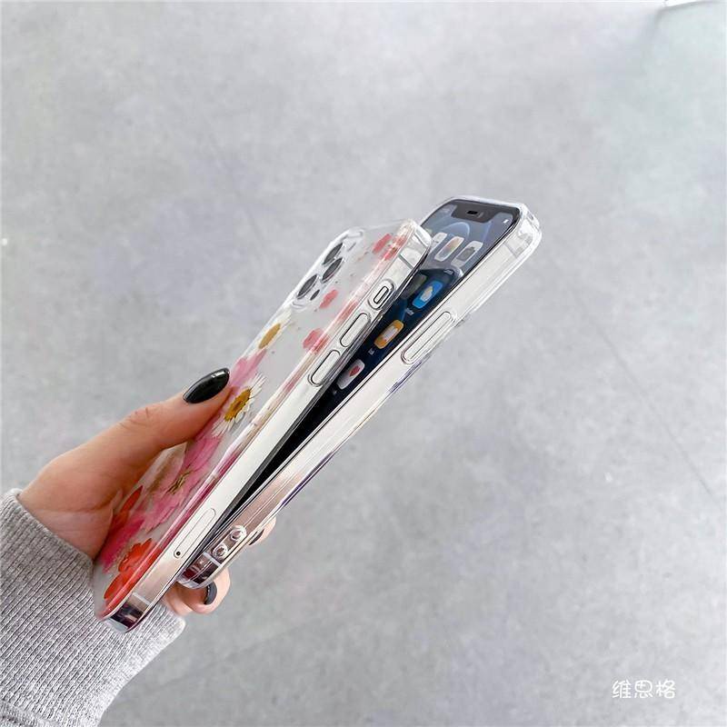 Ốp Điện Thoại Silicon Mềm Trong Suốt Họa Tiết Hoa Khô Cho iPhone 13 12 11 Pro MAX Mini X XS MAX XR SE 2022 2020 7 8 Plus