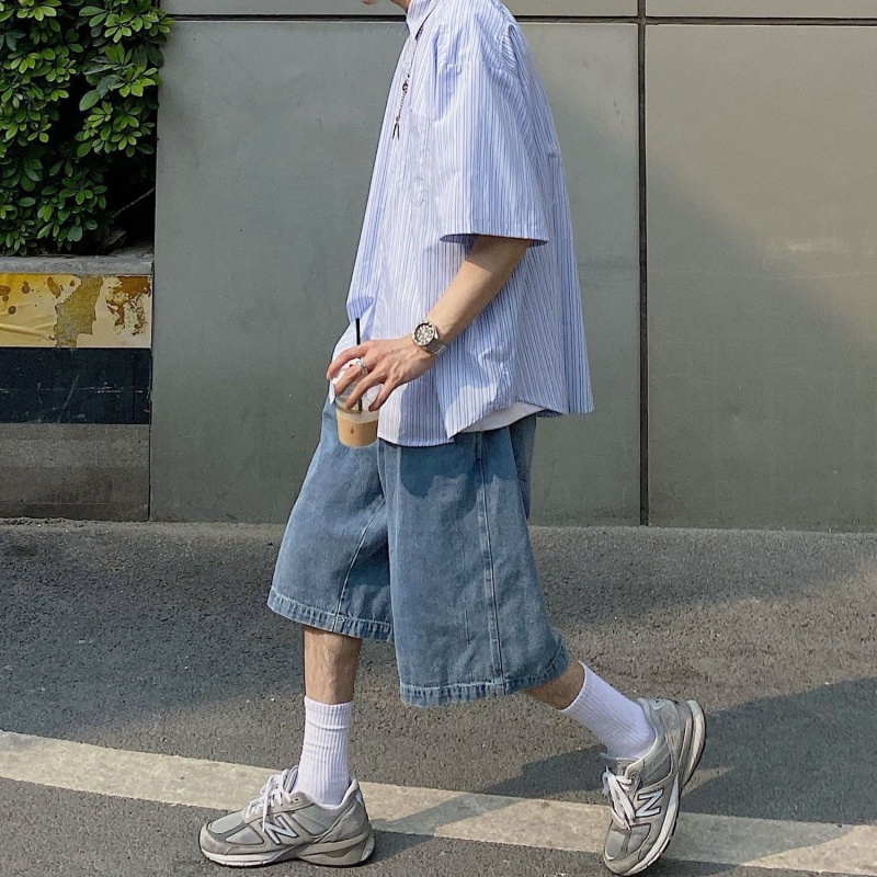 Quần short denim iMaodou ống rộng phong cách Hàn Quốc cho nam