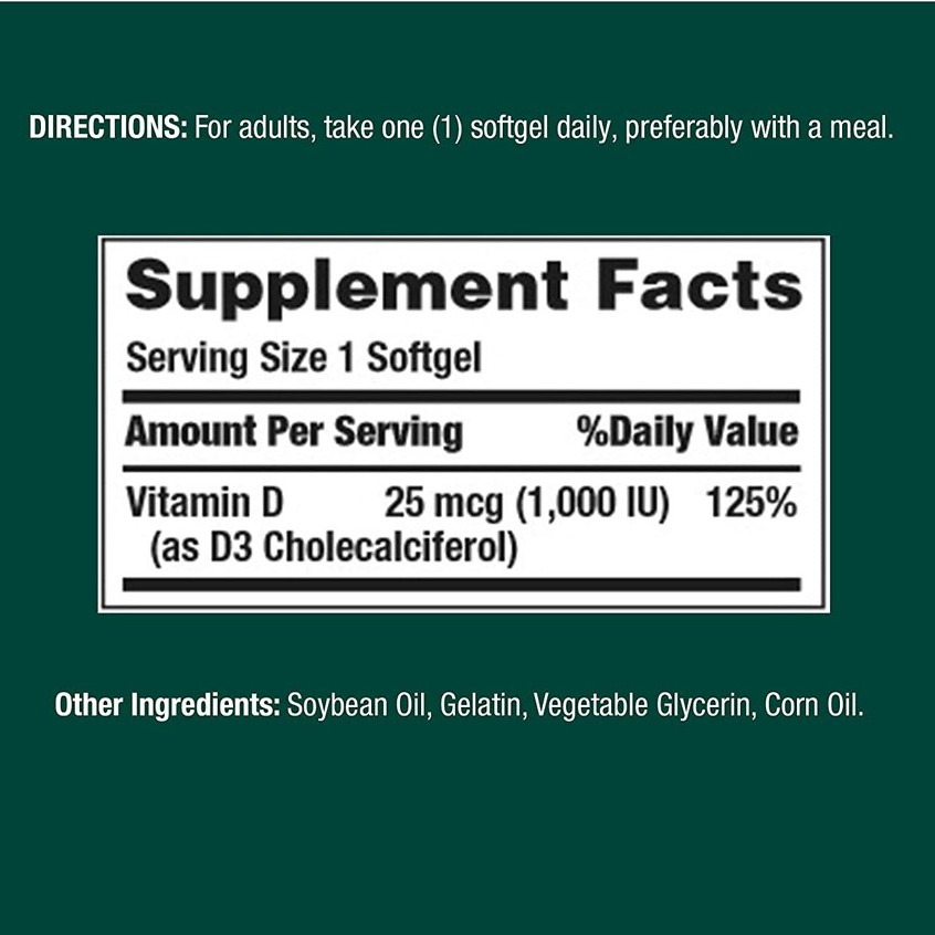 NATURE BOUNTY VITAMIN D3 1000IU, VIÊN UỐNG TĂNG CƯỜNG MIỄN DỊCH, CHẮC KHỎE XƯƠNG KHỚP