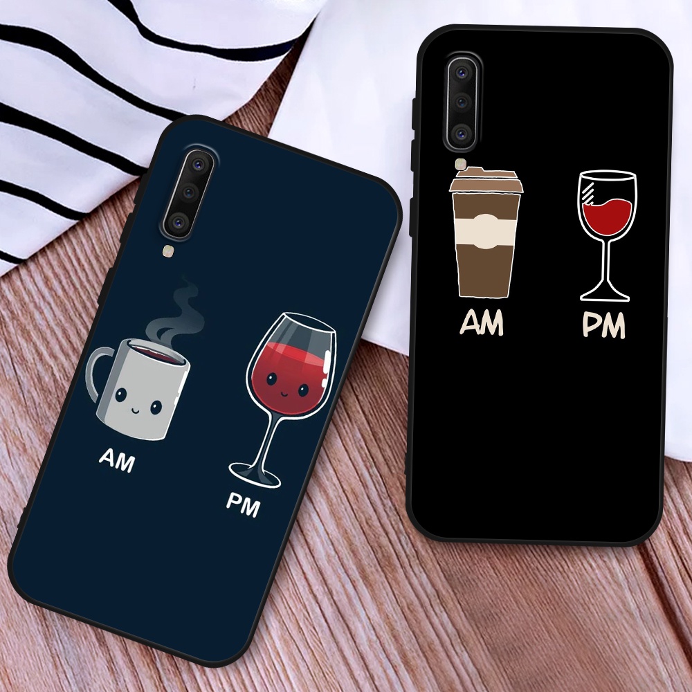 Ốp điện thoại Silicone mềm màu đen in hình ly rượu/cà phê cho Samsung A6 2018 A6 Plus 2018 A7 2018 A8 2018 A8 Plus 2018
