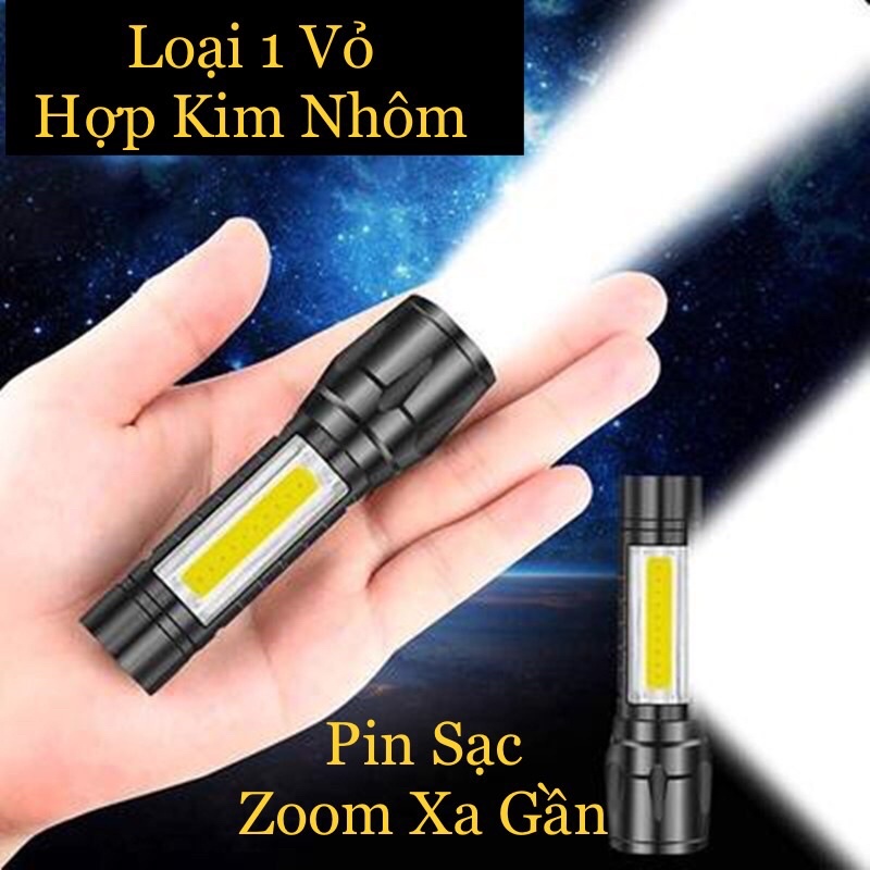 Đèn Pin Mini Siêu Sáng 3 In 1 Led XPE + Led Cob Pin Sạc Usb Ánh Sáng Mạnh Có Zoom Nhỏ Gọn Tiện Lợi