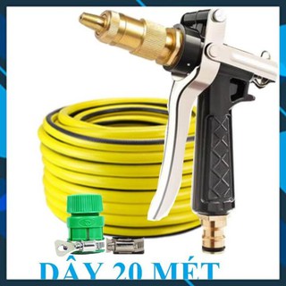 Bộ dây vòi bơm nước rửa xe, tưới cây❤️ ✔, tăng áp 3 lần, loại 20m 206236 đầu đồng, đai, nối vòi vàng [SKM]