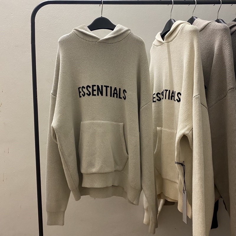 Áo hoodie len FEAR OF GOD FOG ESSENTIALS Knit Moss bản cao cấp, Áo khoác có mũ form rộng ESSENTIALS len dệt kim oversize