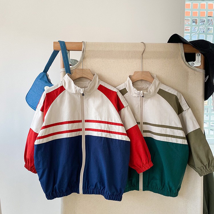 Áo khoác gió vải dù viền sọc thể thao năng động cho bé A804 [Form lớn hơn 0.5 size]
