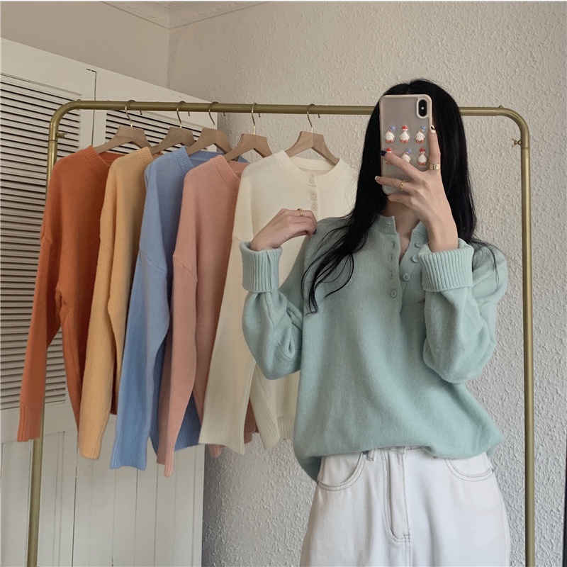 Sơ mi len cổ đứng phong cách Hàn Quốc nhẹ nhàng thanh lịch Inin Shop