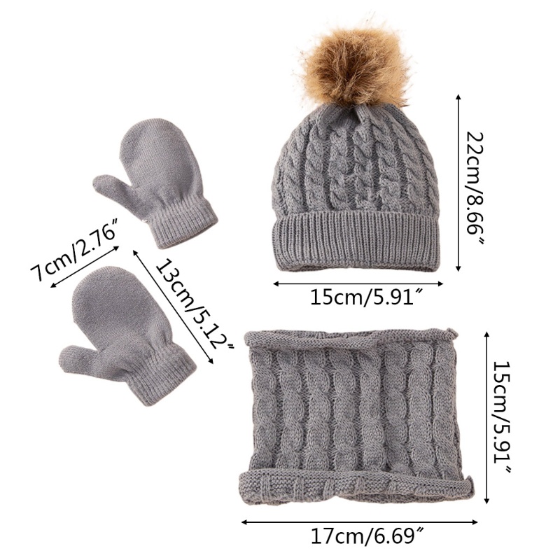Set mũ/găng tay và khăn choàng cổ màu trơn giúp giữ ấm dành cho bé trai và bé gái