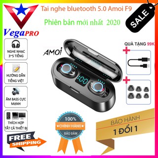 (2020) Tai Nghe Bluetooth 5.0 Amoi F9 Kiêm Sạc Dự Phòng 2000mAh Vega Pro công nghệ Màn Led Báo Pin, Chống Nước, Chống Ồn