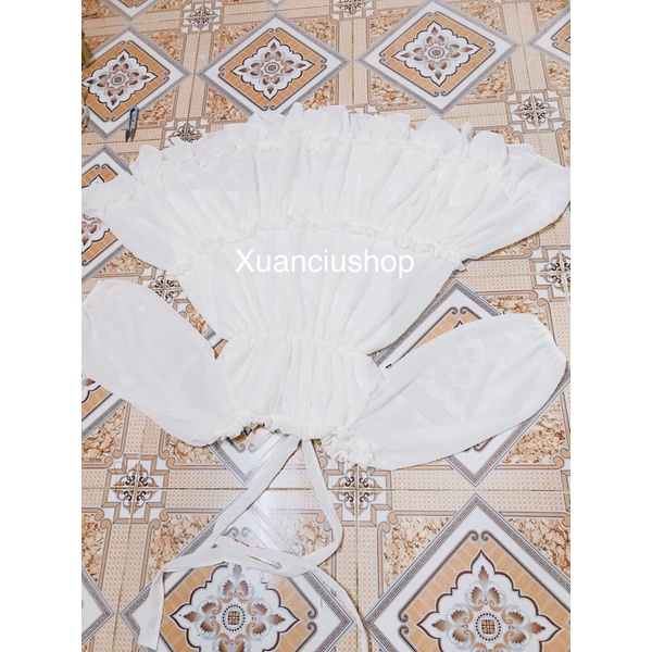 Váy trễ vai bèo dài tay, maxi đi biển, kèm ảnh thật