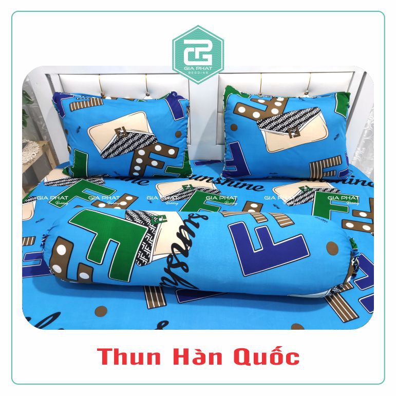 Bộ Ga Gối Thun Lạnh Hàn Quốc {4 Món } họa tiết F2  ( 1 ga bọc + 2 vỏ gối nằm + 1 vỏ gối ôm )