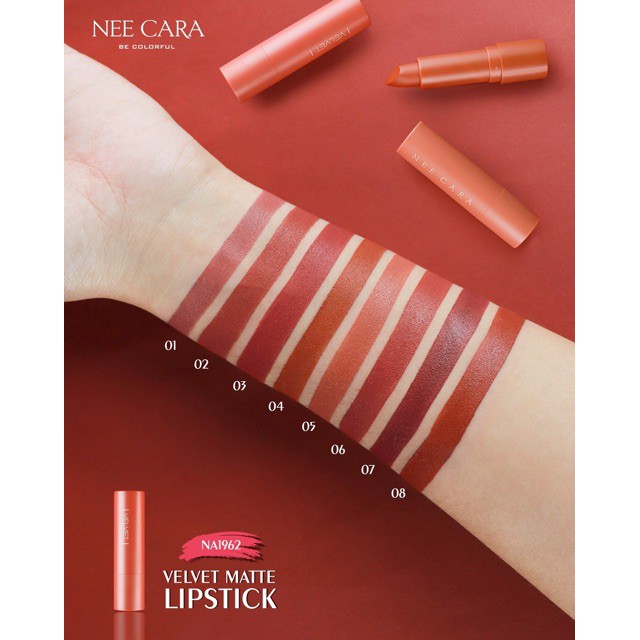 [Thailand] Son Thỏi Nee Cara Velvet Matte Lipstick NA1962 3.8g