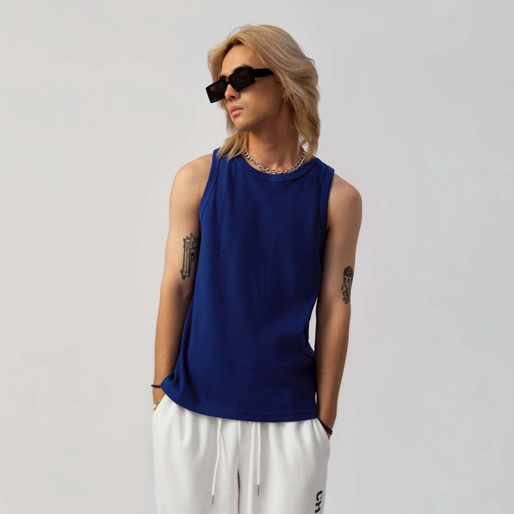 Áo thun ba lỗ xanh dương - Ribbed Tank Top
