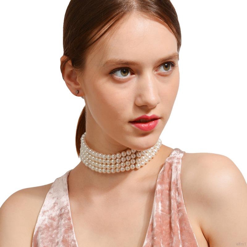 Vòng Đeo Cổ Choker Nhiều Lớp Đính Ngọc Trai Nhân Tạo Phong Cách Hàn Quốc