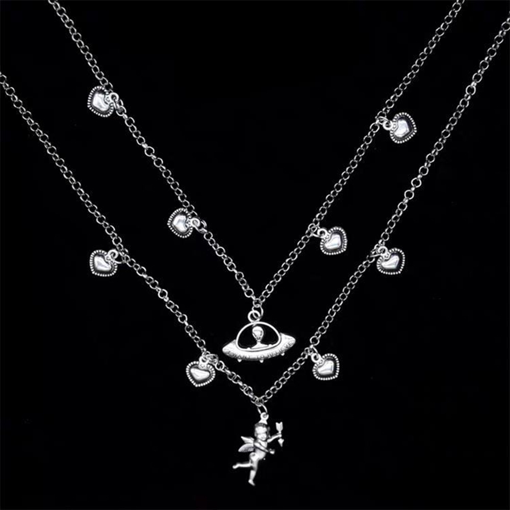 Dây Chuyền Hợp Kim Hình Thần Tình Yêu Và Trái Tim Phong Cách Retro