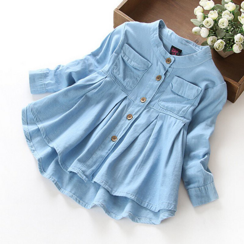Áo sơ mi vải mềm denim thời trang cho bé gái
