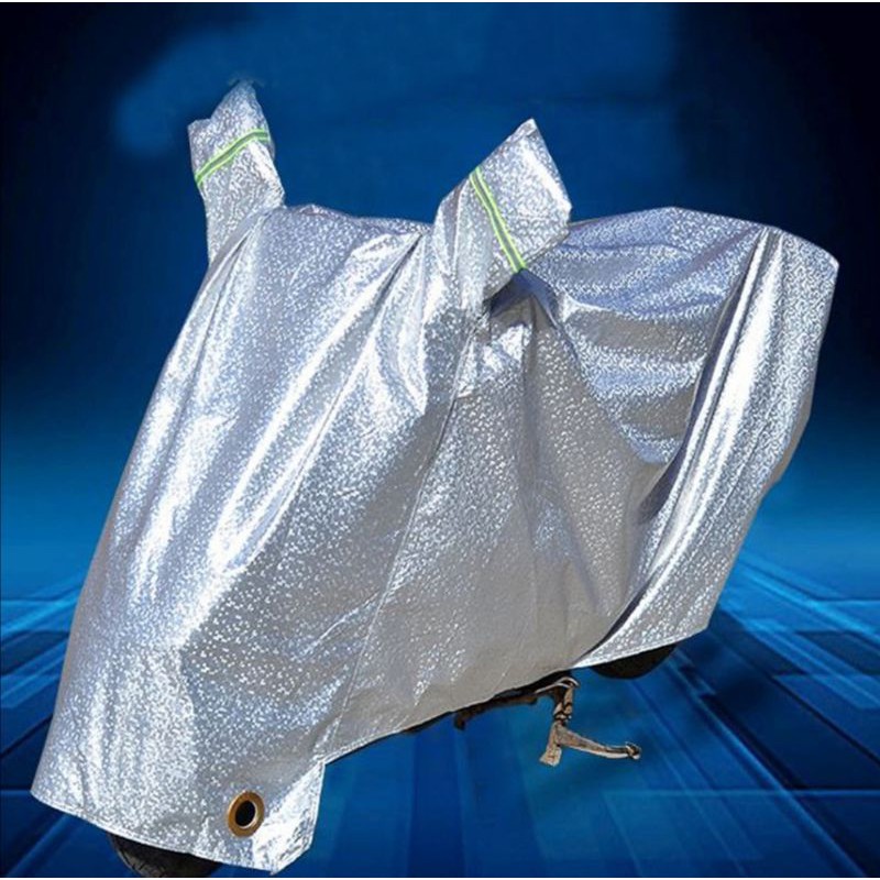 Bạt phủ trùm xe máy 2 tai. Loại dày xịn 2 lớp. Màu bạc phản quang.