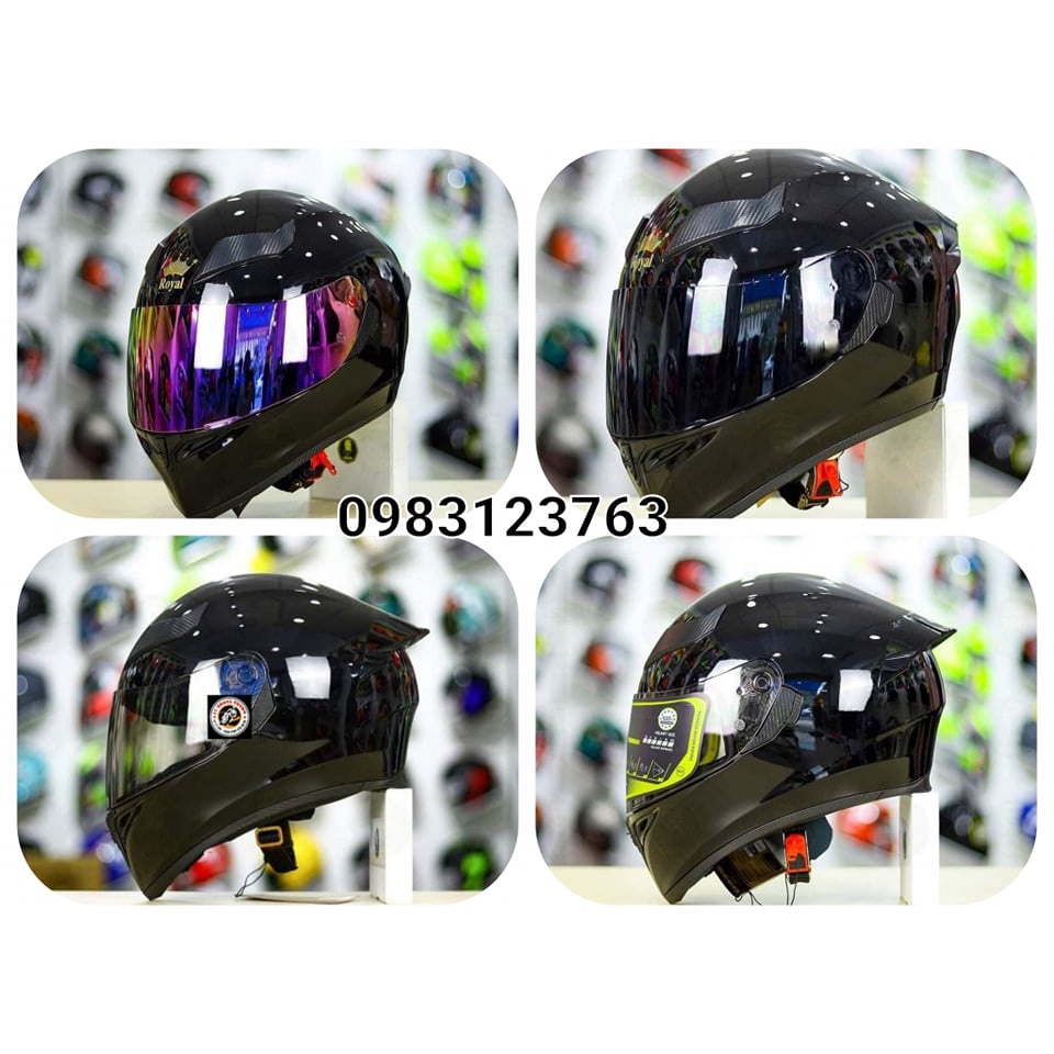 Mũ bảo hiểm Fullface ROYAL M138B Đen Bóng Kính Đủ Màu.