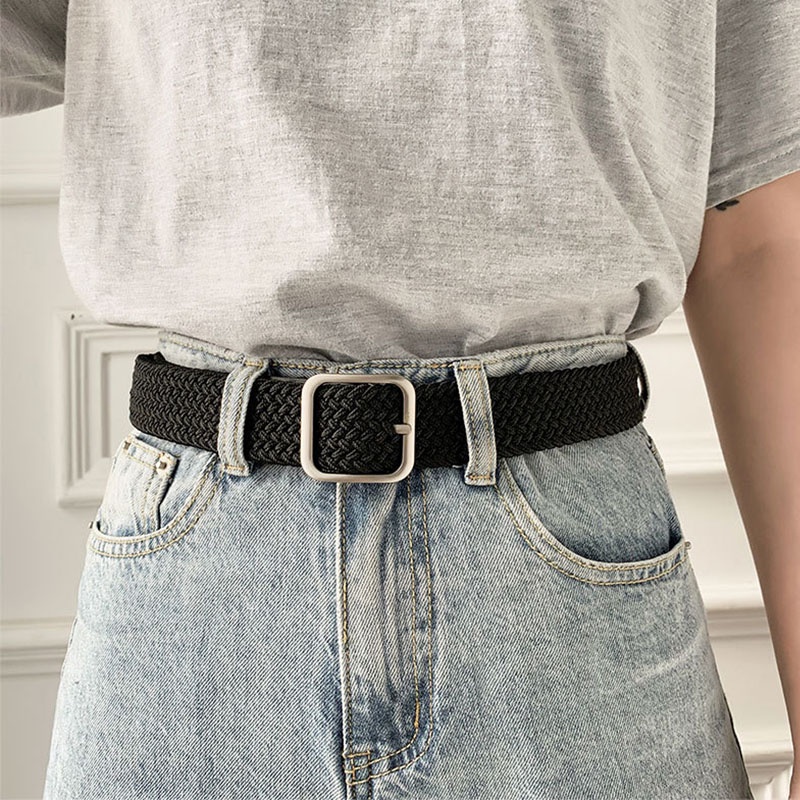 Thắt Lưng Vải Canvas Dệt Khóa Vuông Đơn Giản Có Thể Điều Chỉnh Thời Trang Unisex