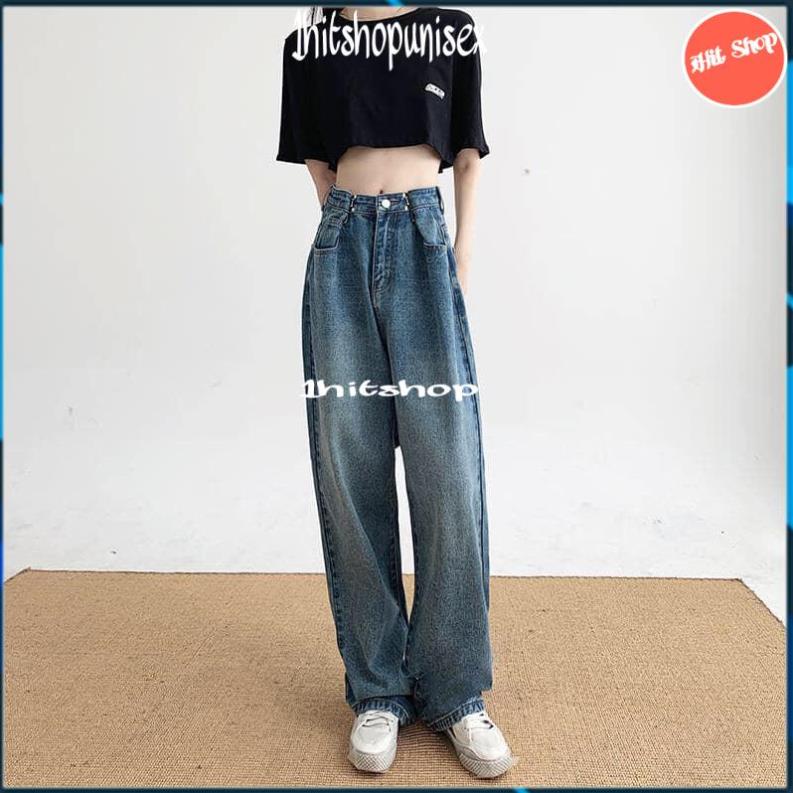 Quần jean gài nút 1HITSHOPUNISEX quần bò ống rộng đanh lì mịn thoải mái k bai xù 5 size S M L XL XXL