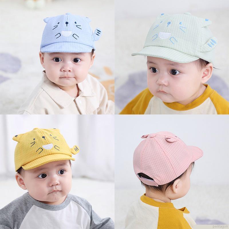 Mũ lưỡi trai vành mềm thêu hình mèo dễ thương cho bé