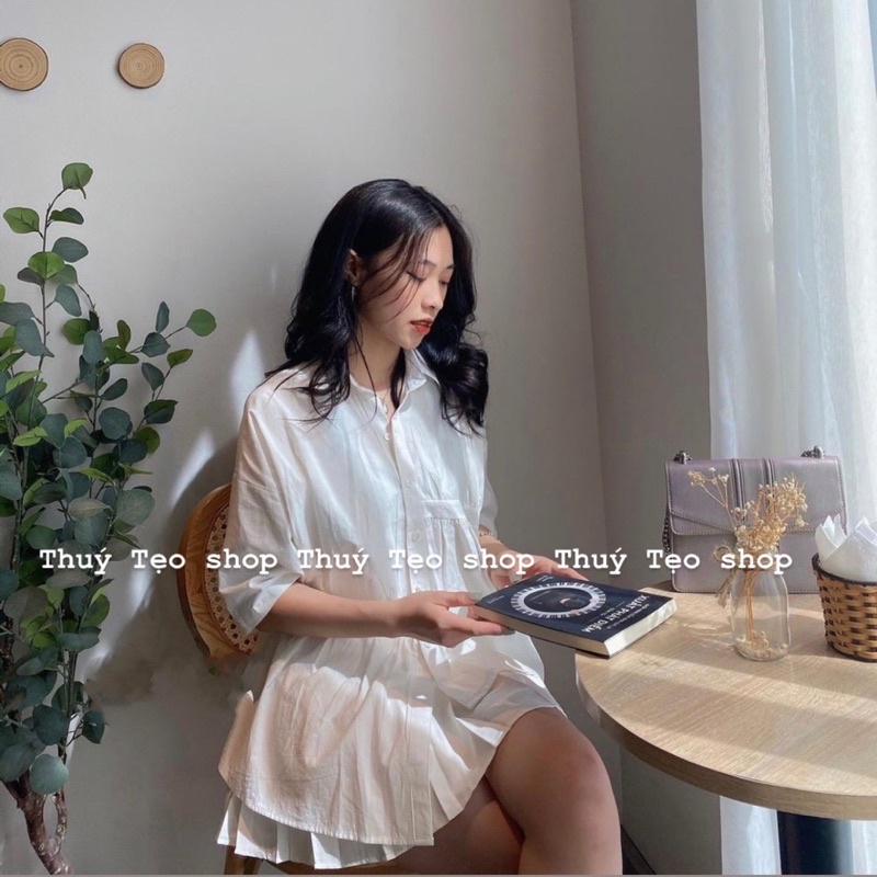 XẢ LỖ NGỪNG MÃ Áo sơ mi VẠT LỆCH cộc tay chất thô mềm - áo sơ mi nữ trơn cộc tay
