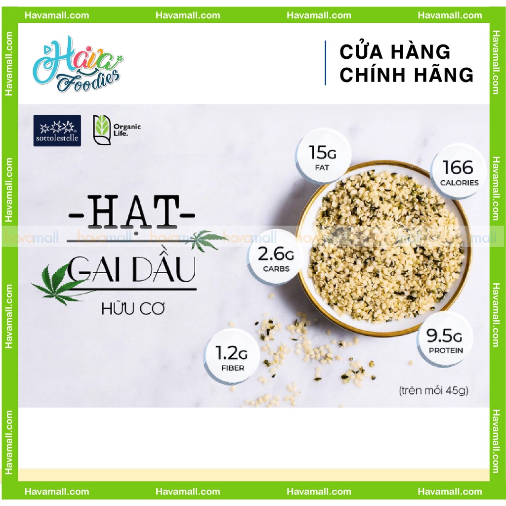 [HÀNG CHÍNH HÃNG] Hạt Gai Dầu Tách Vỏ Hữu Cơ Sottolestelle 250gr - Hemp Hearts