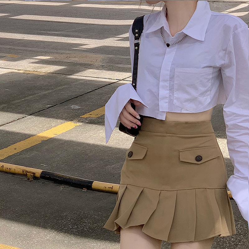 Set áo sơ mi lửng + quần Short lưng cao thời trang xuân thu 2021 dành cho nữ | BigBuy360 - bigbuy360.vn