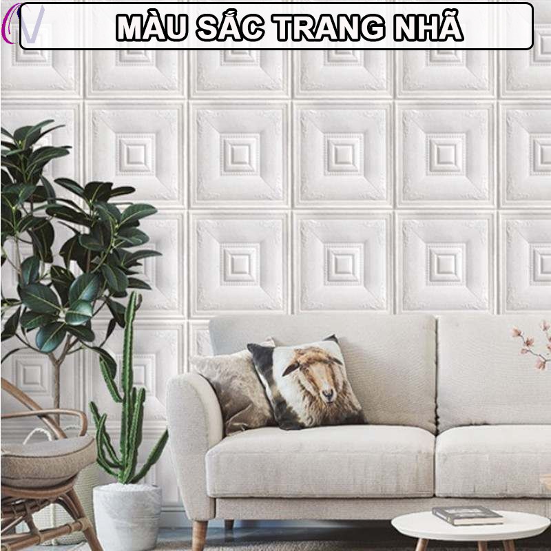 Xốp dán tường giả da- giấy dán tường giả da vân 3D Vân Cổ Điển $ Ô Vuông Khổ 70 x70cm