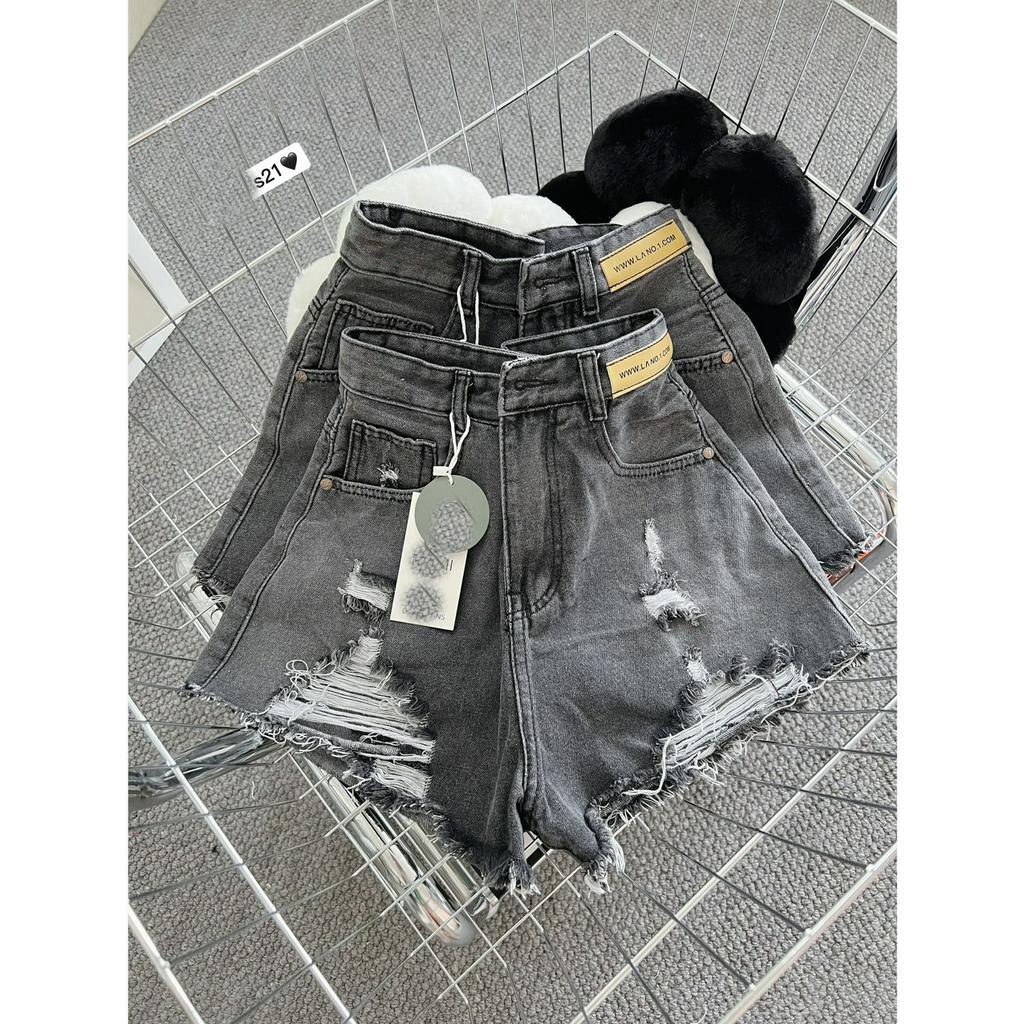 [SODM21 ] QUẦN SHORT JEANS ĐÙI NỮ LƯNG CAO RÁCH CÀO ĐÙI MẢNG TAM GIÁC MÀU XÁM NHẠT LAI TUA PHỐI MẠC MÁT MẺ CÁ TÍNH