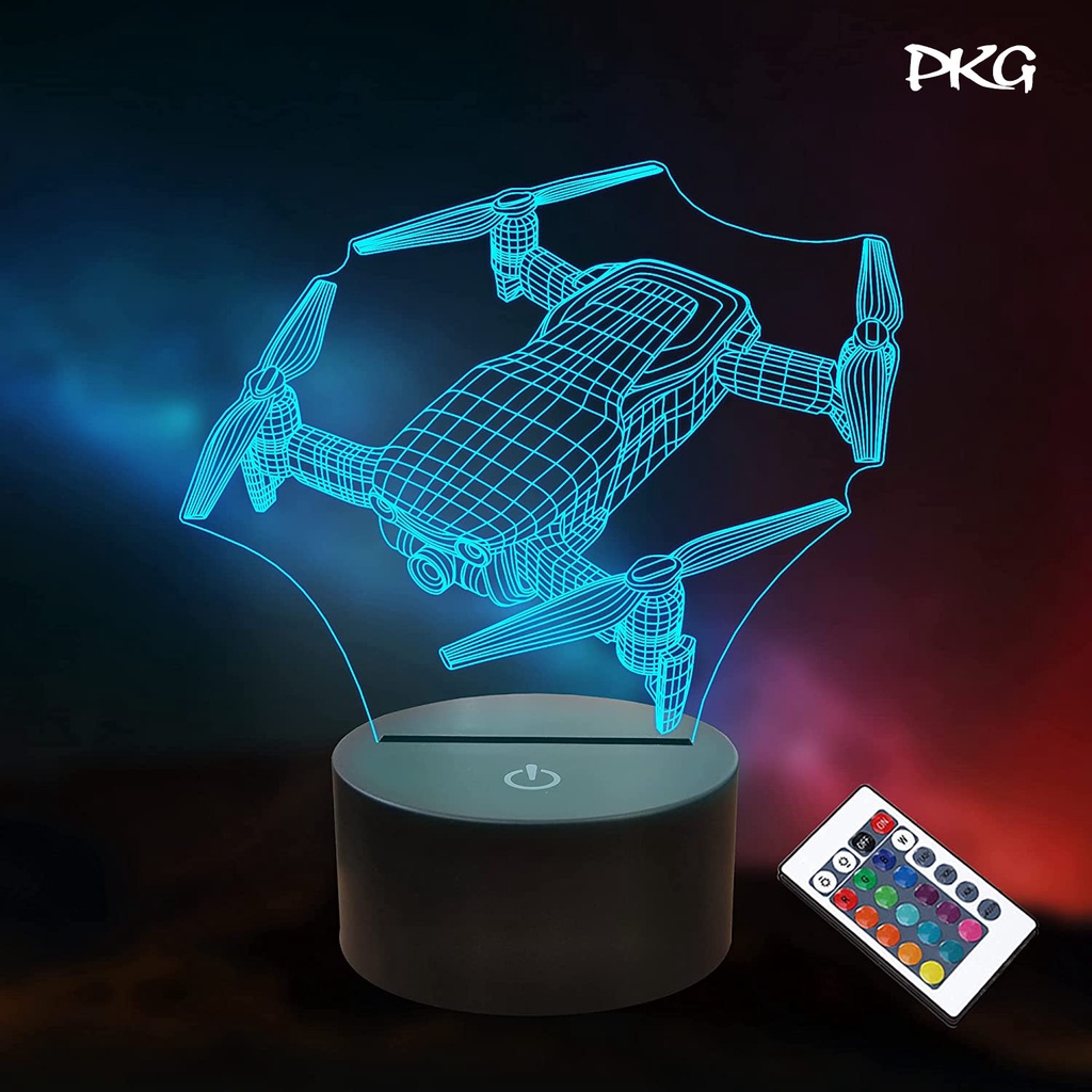 Đèn Ngủ Led 3D Hình DRONE MÁY BAY KHÔNG NGƯỜI LÁI Quà Tặng Trang Trí cảm ứng có Điều khiển từ xa nháy sáng 16 màu