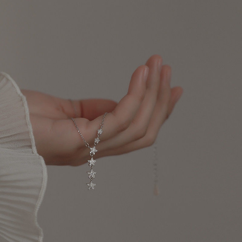 Dây chuyền bạc nữ Evasilver hình chuỗi ngôi sao đính đá, chuẩn dây chuyền bạc thật sang trọng nữ tính