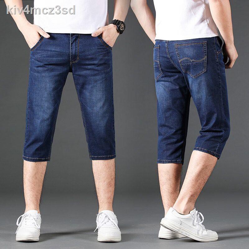 quần lót nữquần ống﹉✷♤Quần short denim bảy điểm mùa hè dành cho nam thẳng rộng rãi, dài năm ở giữa ống côn lưng c