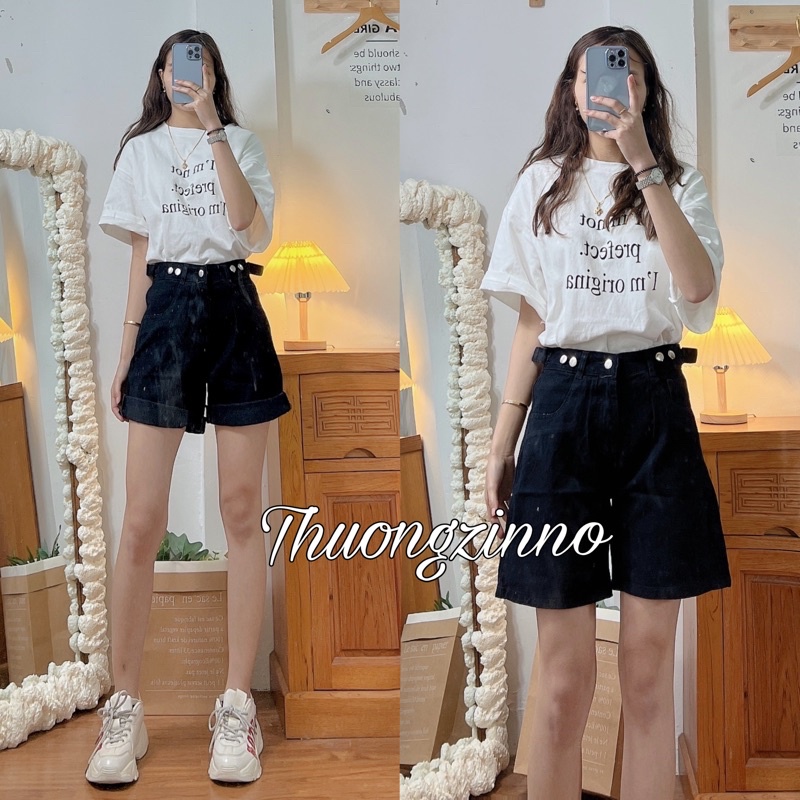 [Ảnh thật/Video]Quần ngố bò nút cài Quần short jean gài cúc ở eo phong cách trẻ trung