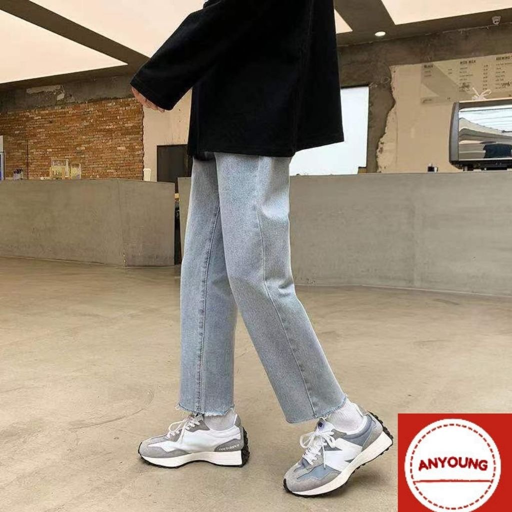 Quần Jean Nam Anyoung Quần baggy Nam Ống Suông Phong Cách Hàn Quốc - Kiểu Quần Bò Nam Nữ Cắt Gấu QD 306 Hottrend 2022