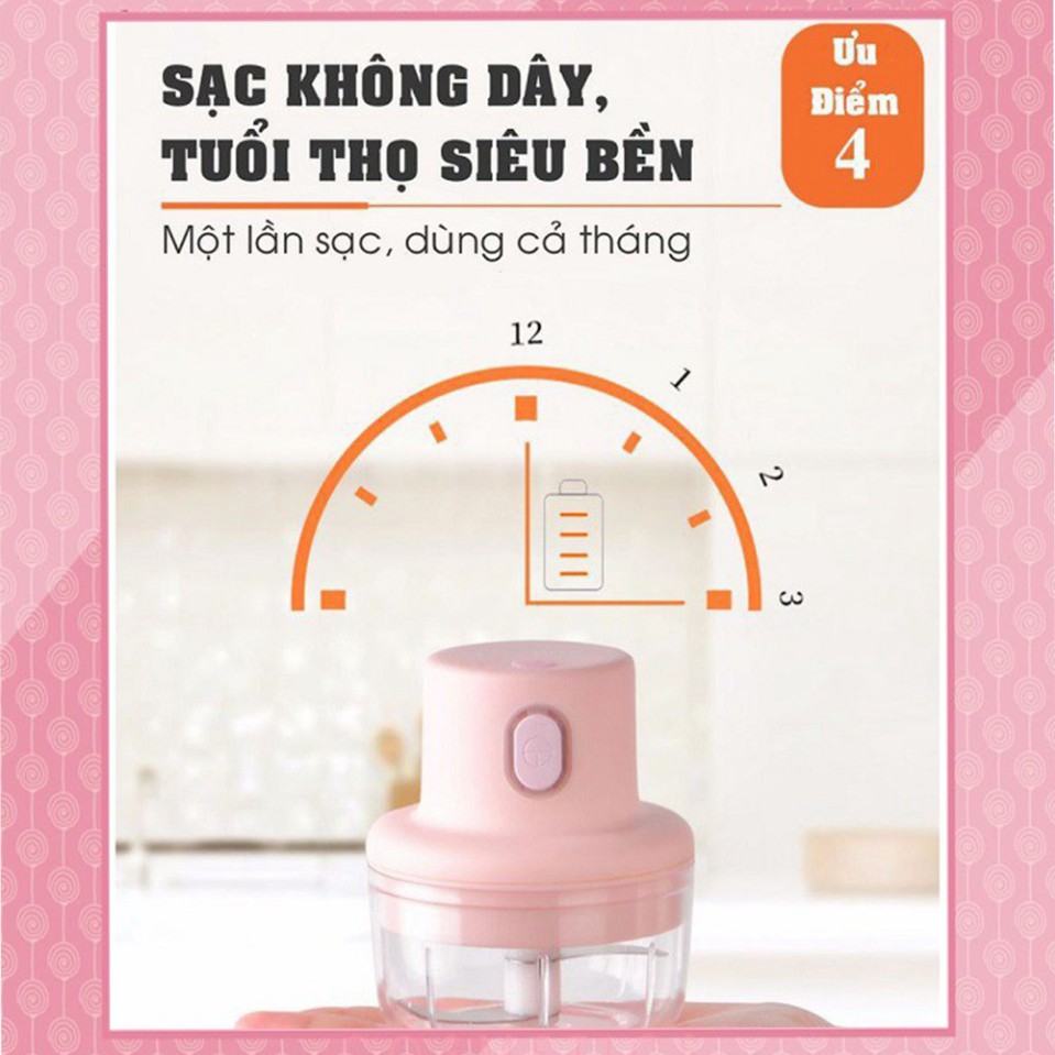 [RẺ VÔ ĐỊCH] Máy Xay Mini Sạc Điện NATIKA 250ml Xay Bột Ăn Dặm, Xay Hành,Tỏi, Rau Củ, Xay Thịt, Có Cổng Sạc USB, Nhỏ Gọn