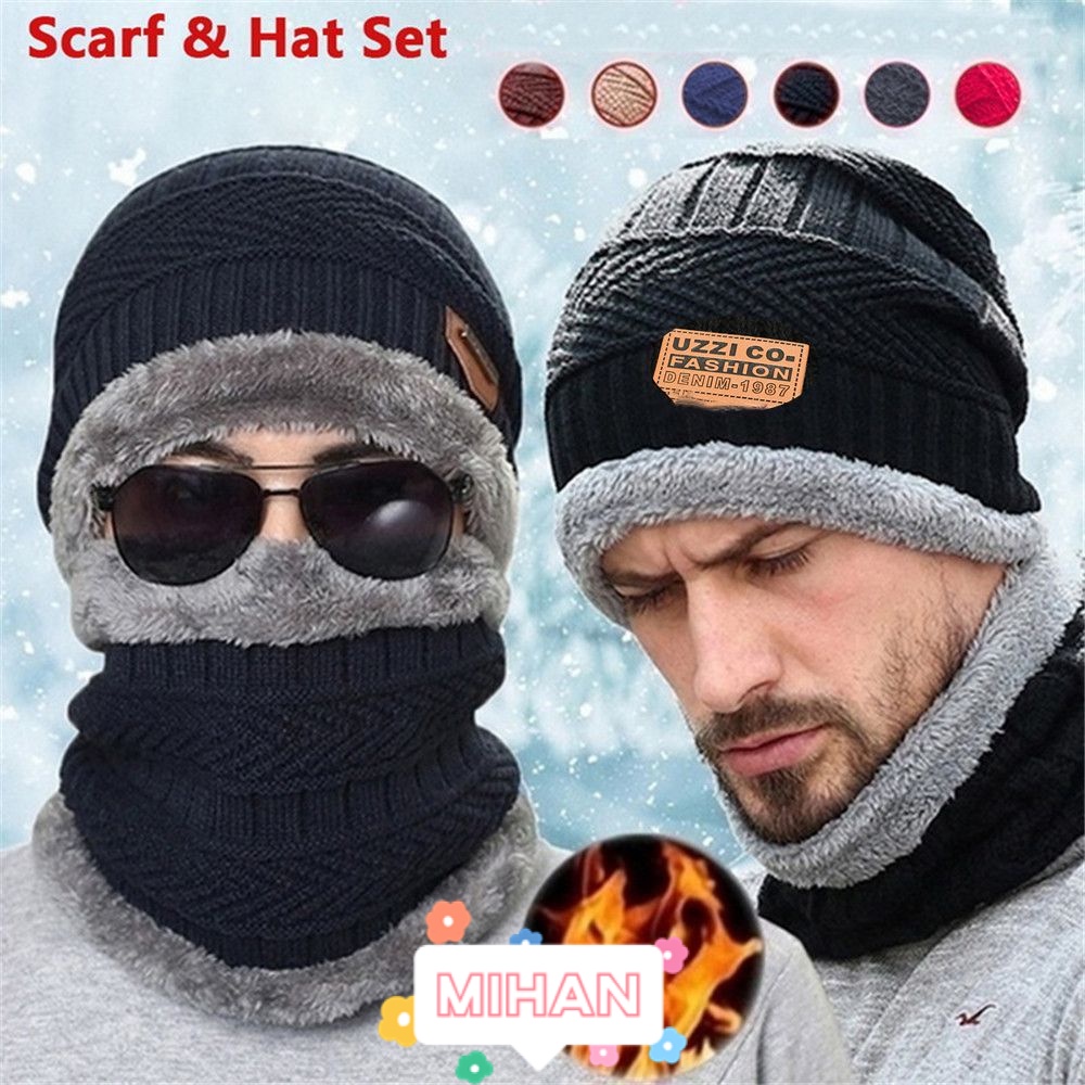 Set Mũ beanie Kèm Khăn Choàng Cổ Giữ Ấm MIHAN1