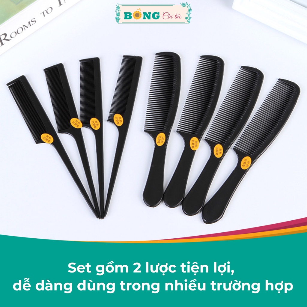 Set lược chải tóc 2 chiếc màu đen kiểu dáng truyền thống LCT20 - Lược BÔNG Cài Tóc