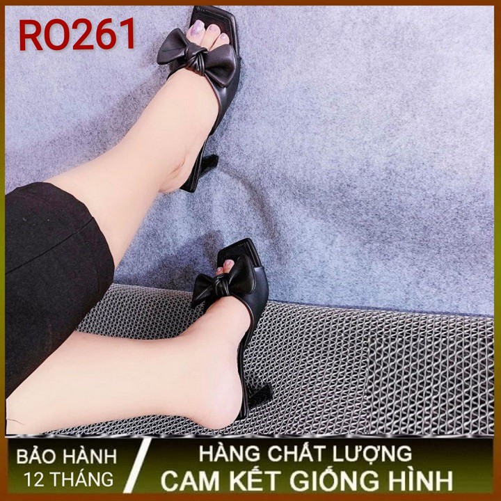 Dép nữ quai ngang cao gót 6p hàng hiệu rosata hai màu đen vàng ro261