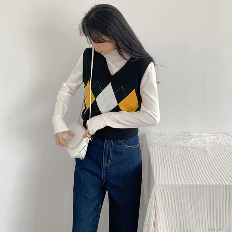 Áo len không tay cổ chữ V phong cách cổ điển thời trang cho nữ