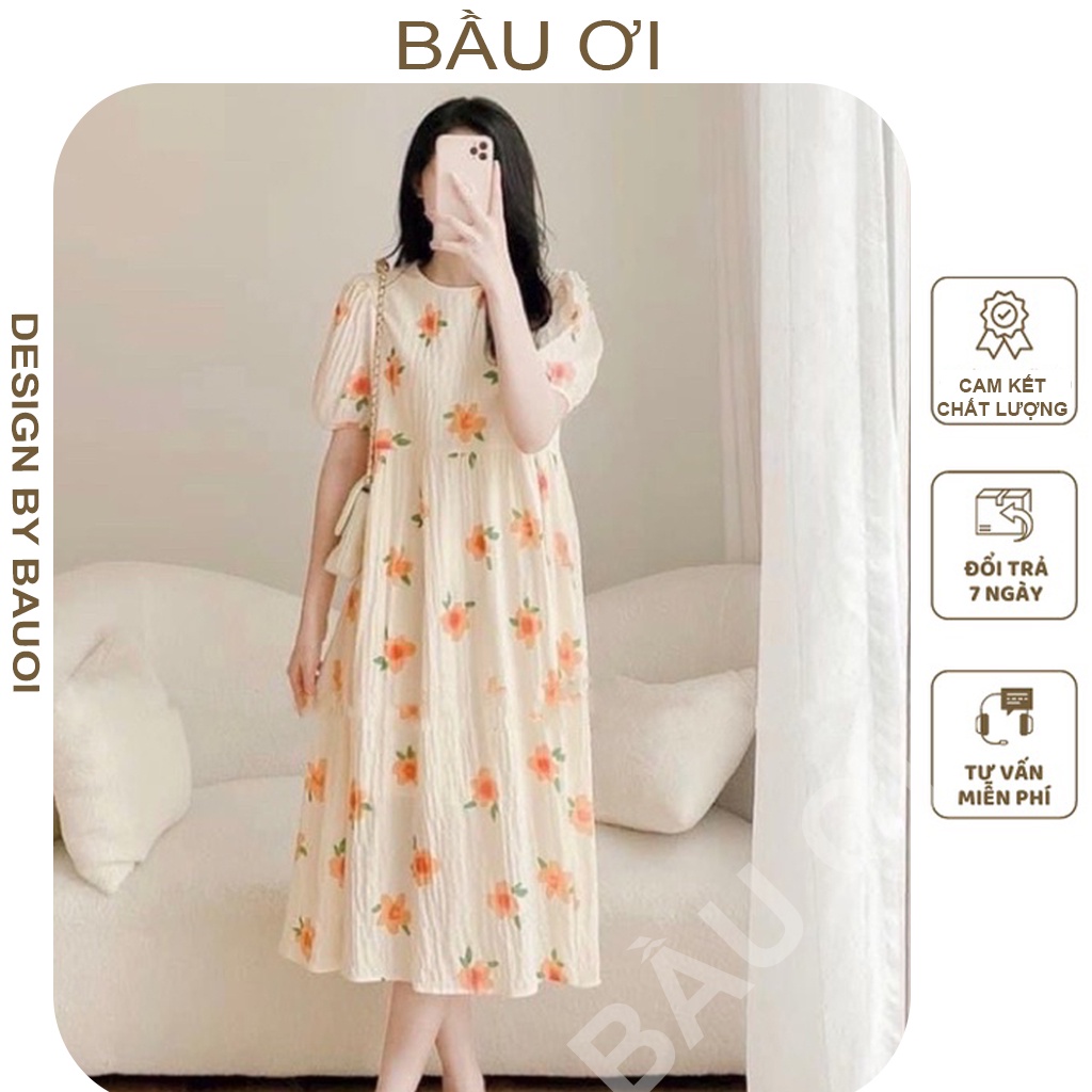 [BAUOII V46] VÁY BẦU CÔNG SỞ BABY DOLL HOA CAM - ĐẦM BẦU MÙA HÈ CHẤT MỀM MÁT XINH XẮN MẶC ĐI LÀM ĐI CHƠI ĐỀU ĐẸP