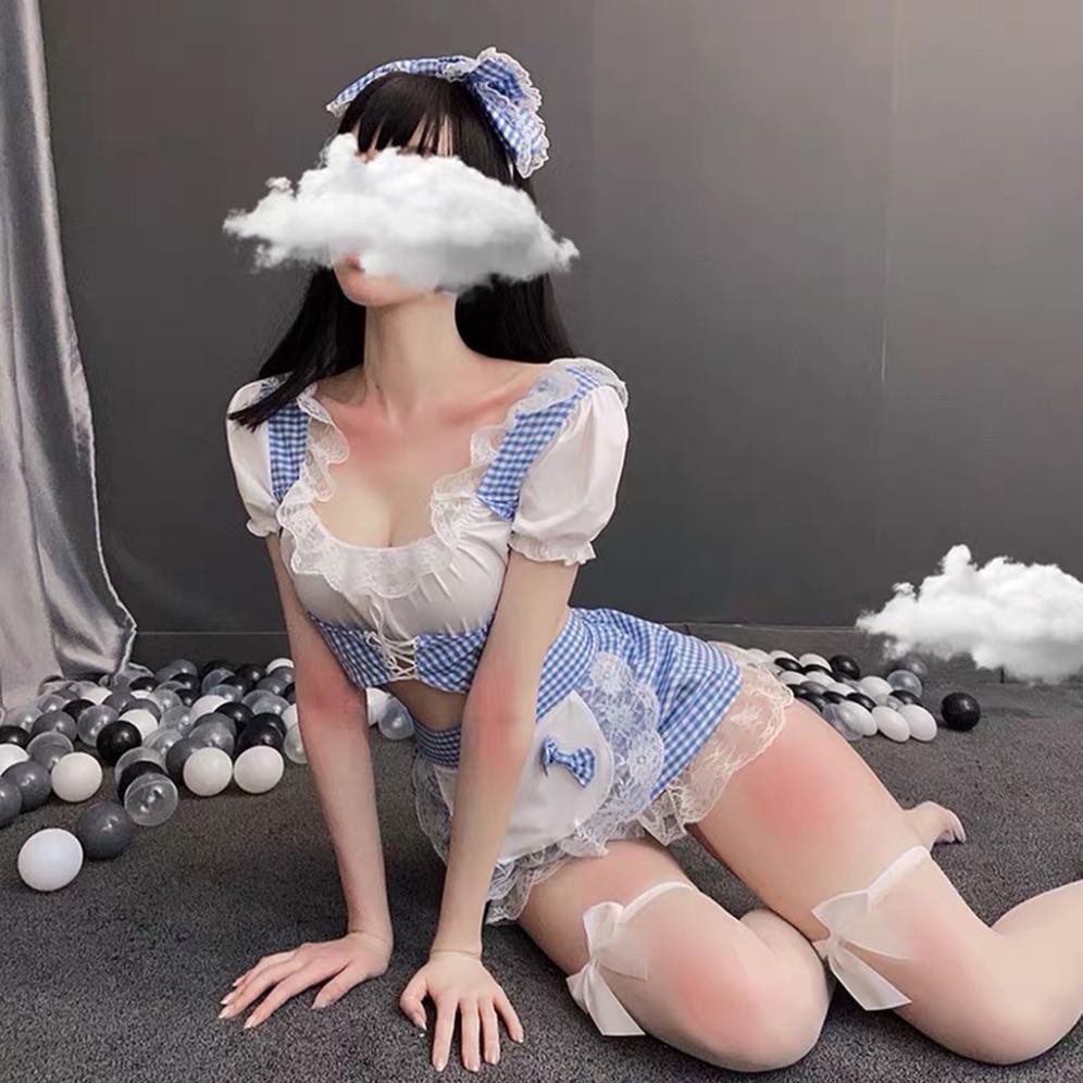 Đồ cosplay sexy cô nàng hầu gái kẻ caro quyến rũ gợi cảm 4019