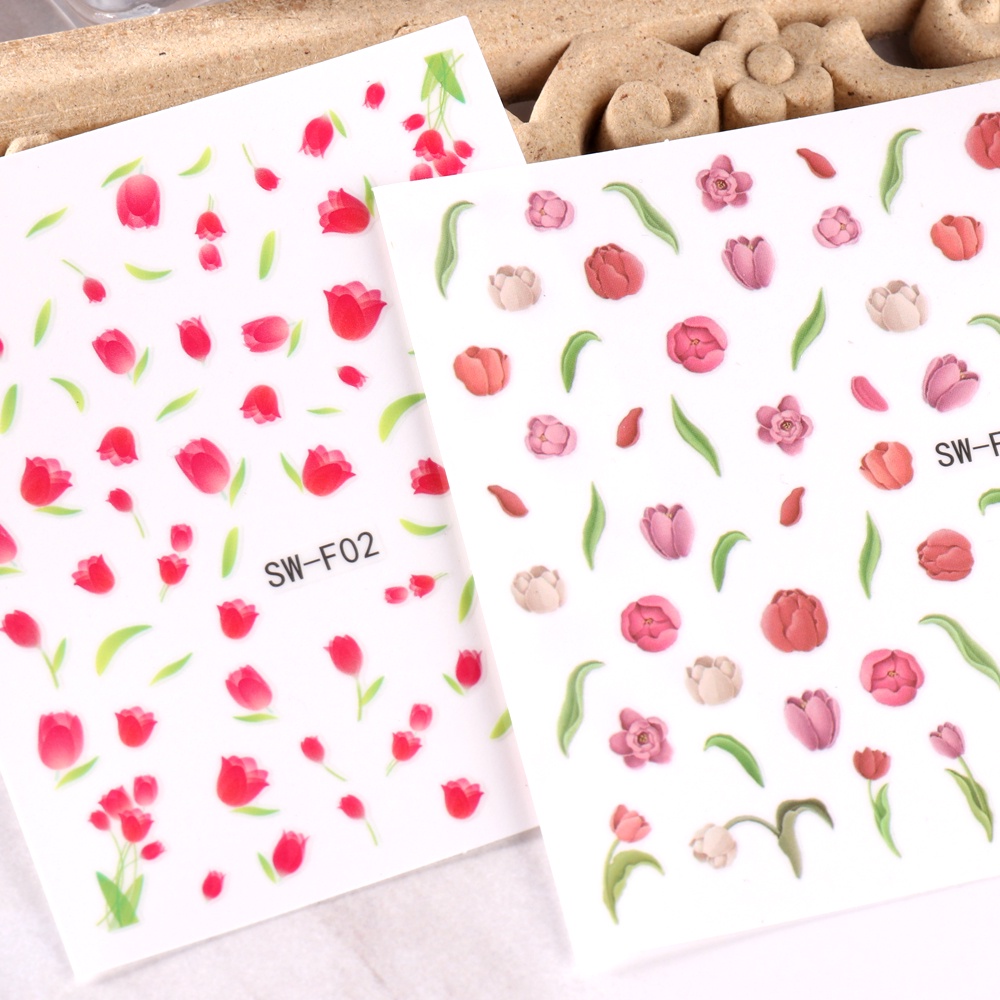 Miếng Dán Trang Trí Móng Tay Hình Hoa Tulip 3D Thanh Lịch