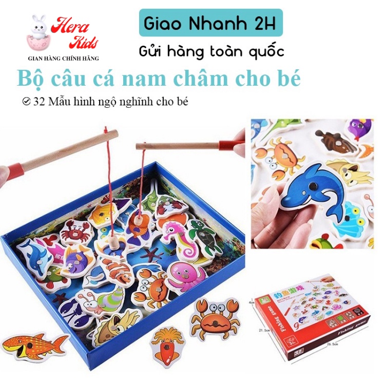 Bộ Đồ Chơi Câu Cá Nam Châm Gỗ Cho Bé 32 sinh vật biển - Đồ chơi vui nhộn cho bé và gia đình