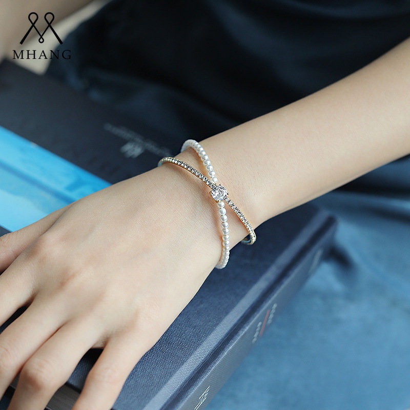 Vòng Tay Xâu Chuỗi Hạt Ngọc Trai Mặt Thánh Giá Sang Trọng Cho Nữ